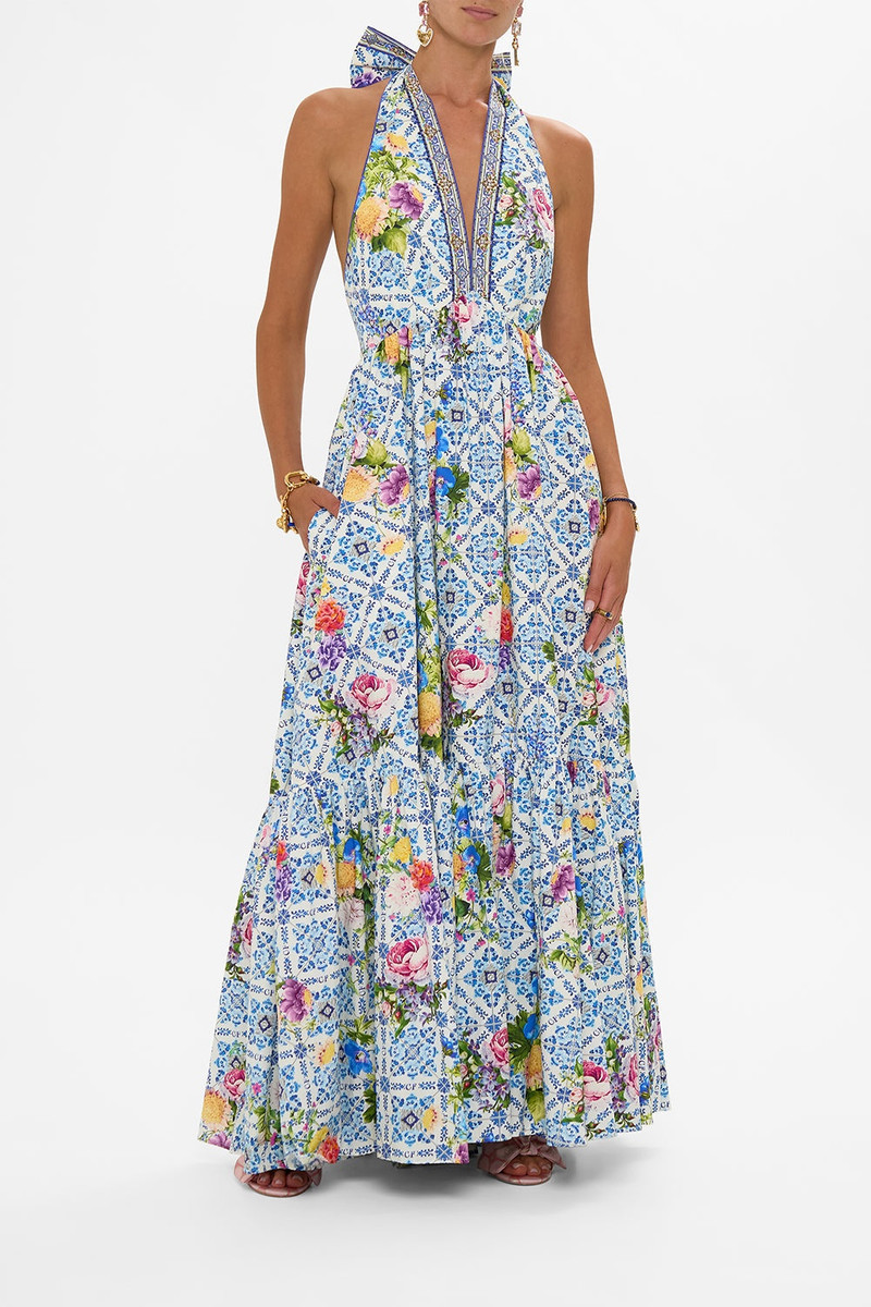CAMILLA RUFFLE HEM HALTER DRESS outlook