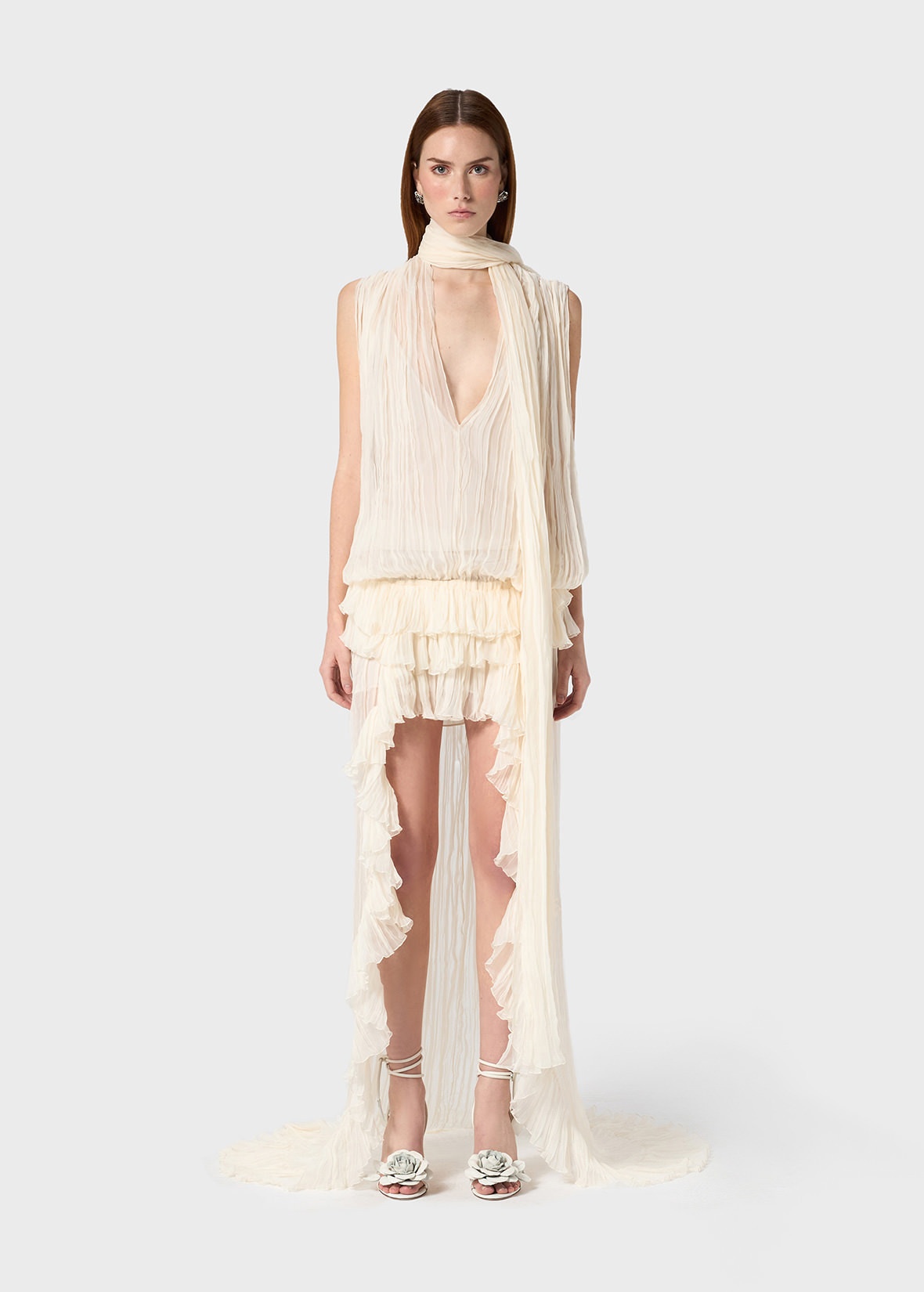 PLEATED ASYMMETRIC DRESS IN SILK CHIFFON - 3