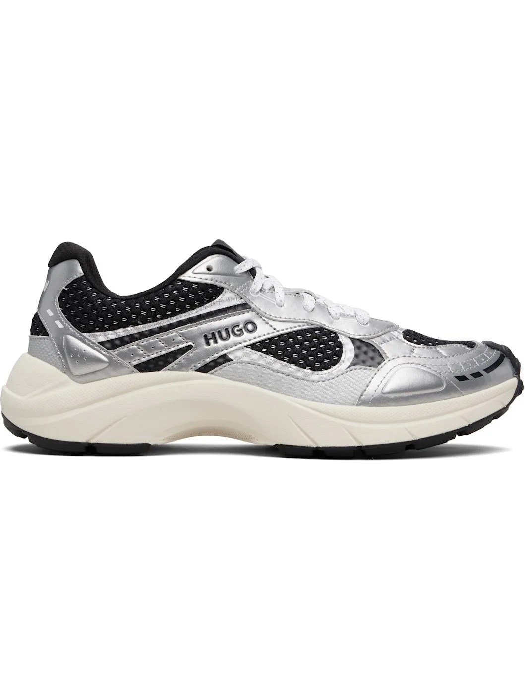 Silver & Black Mesh Faux-Leather Sneakers - 1