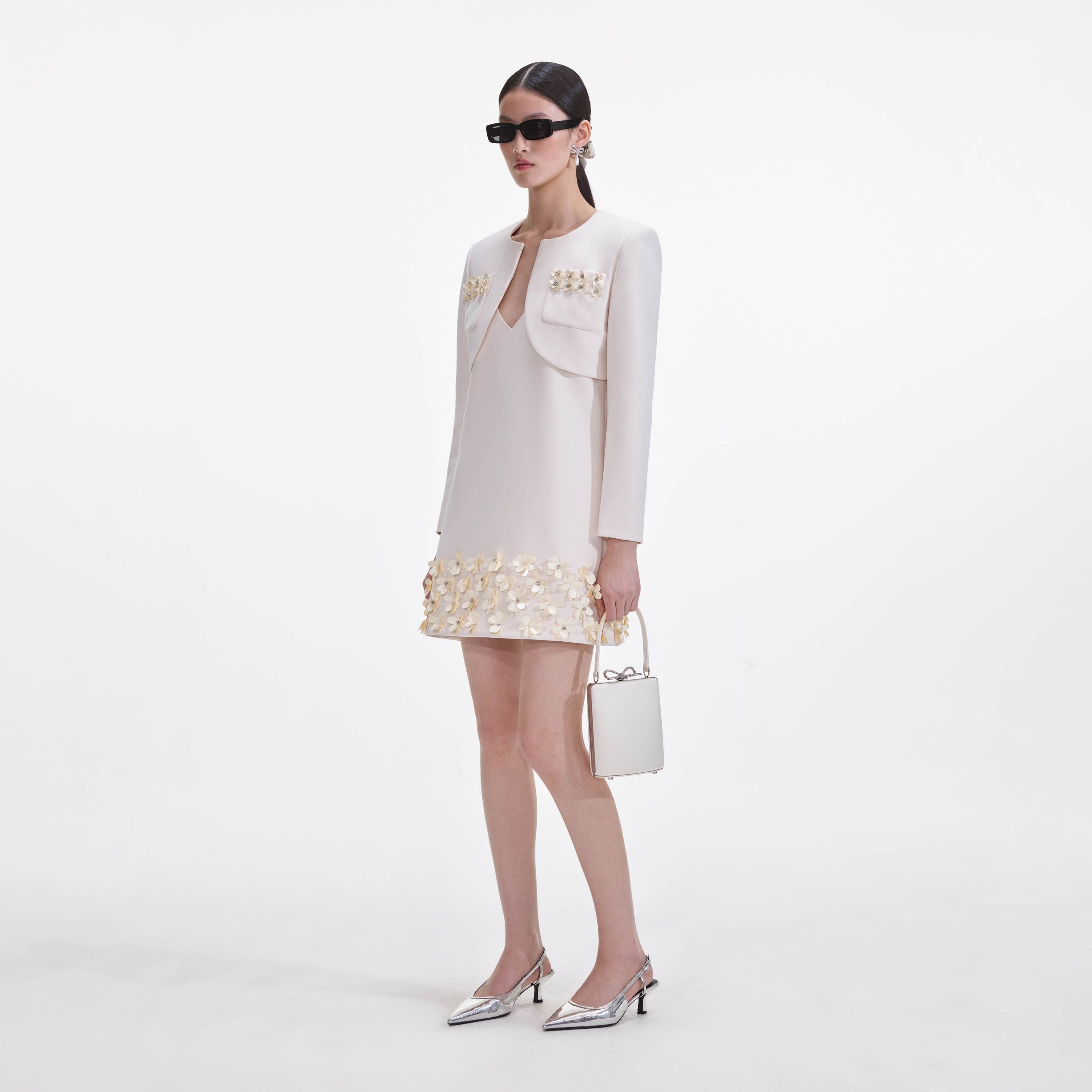 Cream Crepe 3D Sequin Jacket - 2