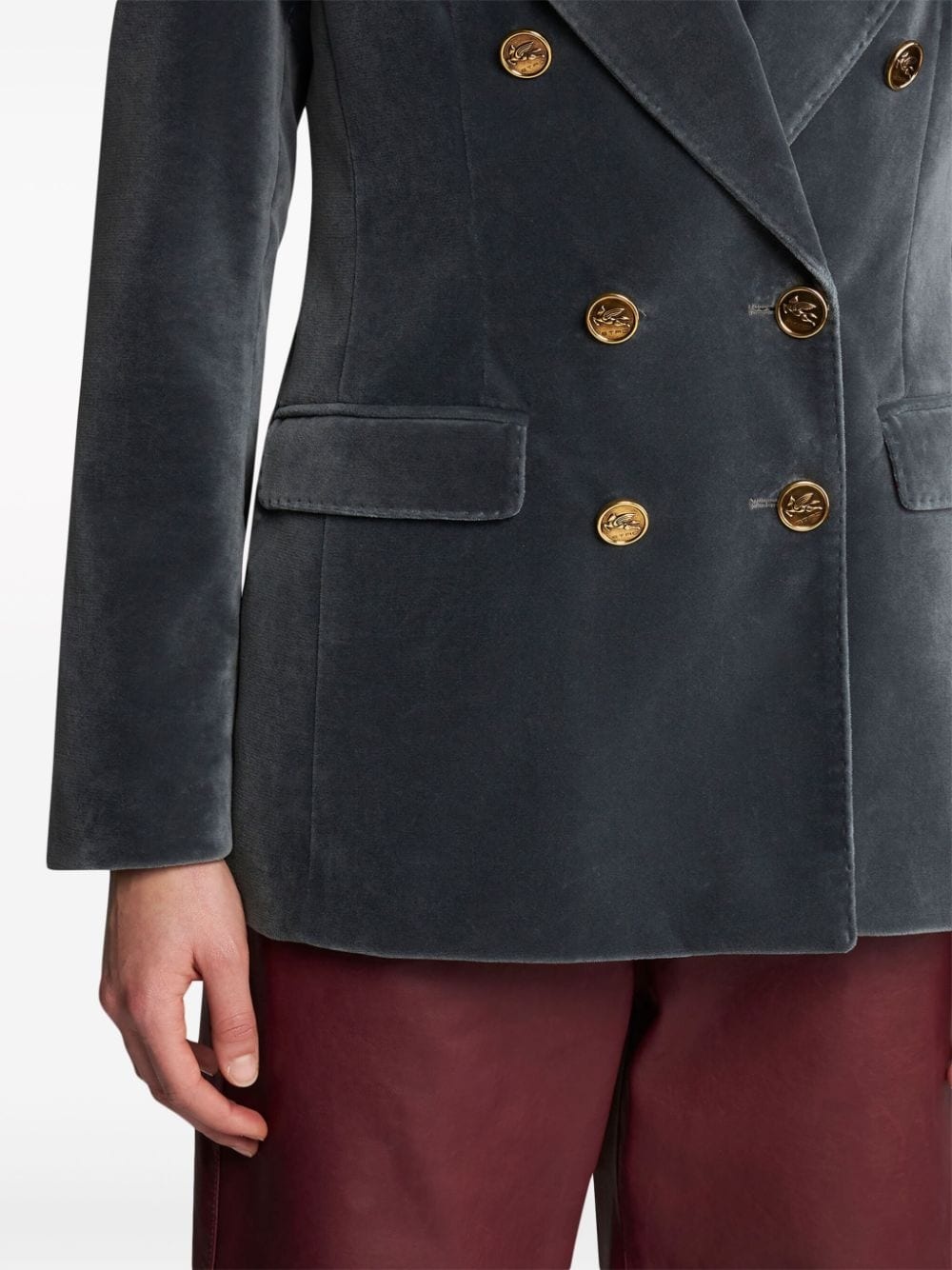 logo-engraved buttons velvet blazer - 5