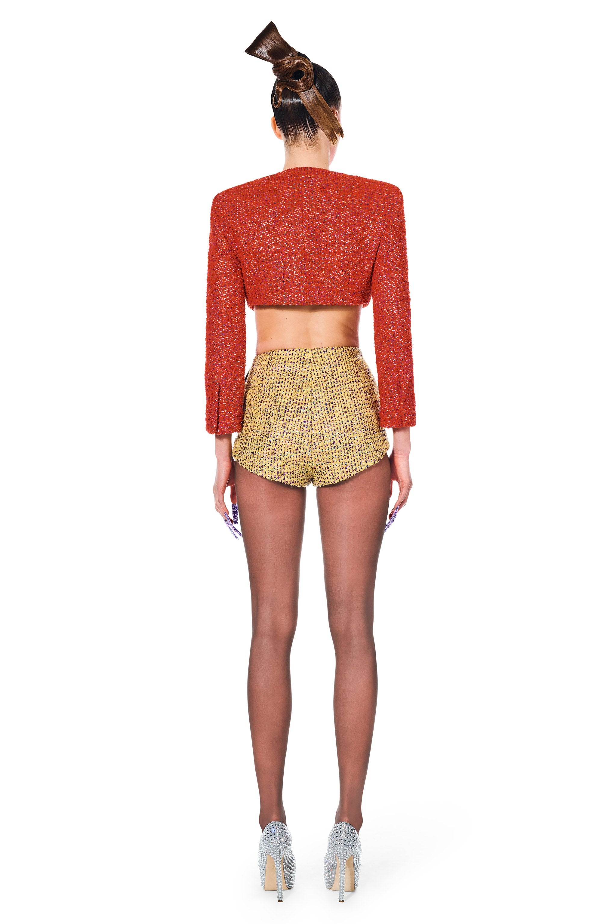 EMBROIDERED CRYSTAL BOW HOT SHORT - 6