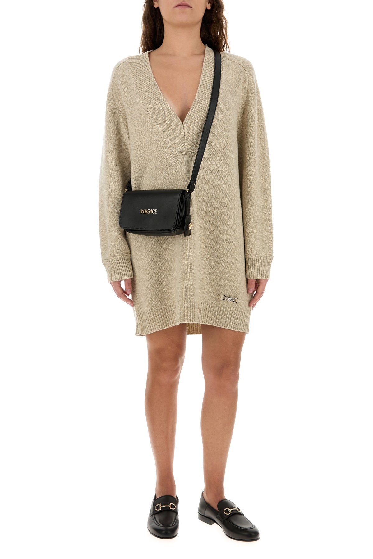 Melange beige wool blend sweater dress - 6