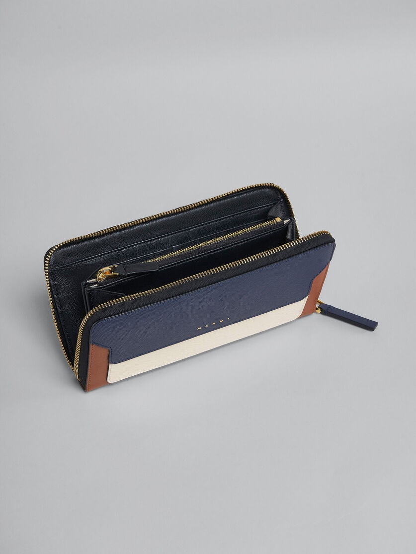 BLUE WHITE AND BROWN SAFFIANO LEATHER ZIP-AROUND WALLET 2