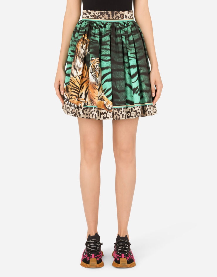 Poplin circle skirt with tiger print - 1