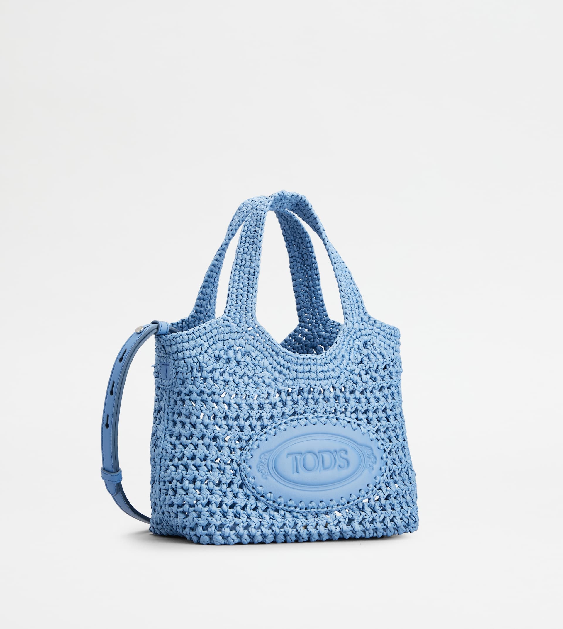 SHOPPING BAG IN RAFFIA AND LEATHER MINI - LIGHT BLUE - 3