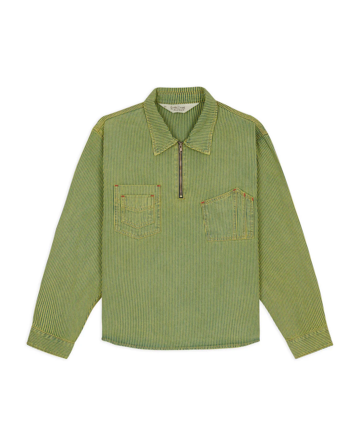 Hickory Stripe Half Zip Work Shirt - Green - 1