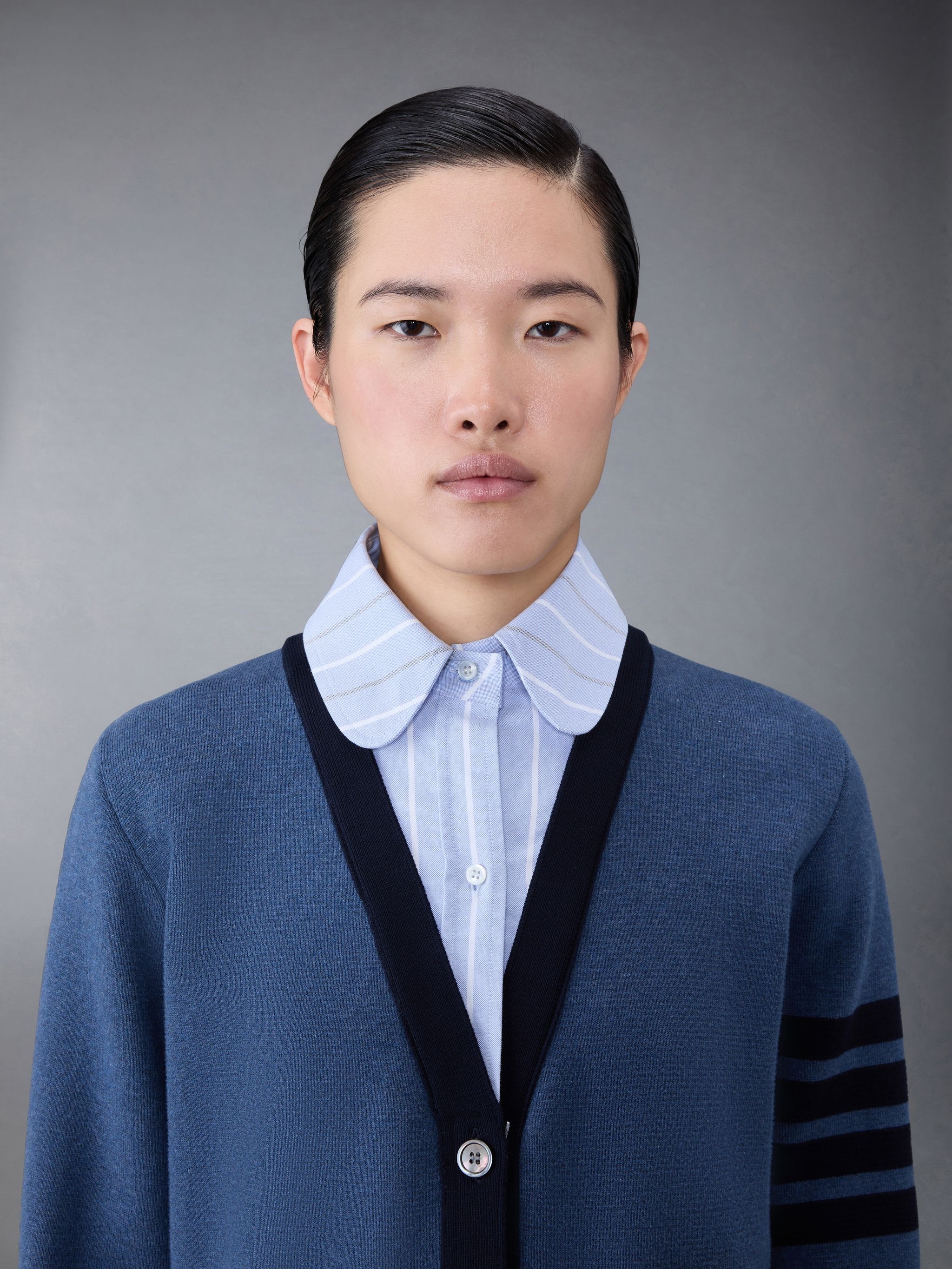 Cotton Milano and Oxford 4-Bar Round Collar Shirt and Cardigan Combo - 4