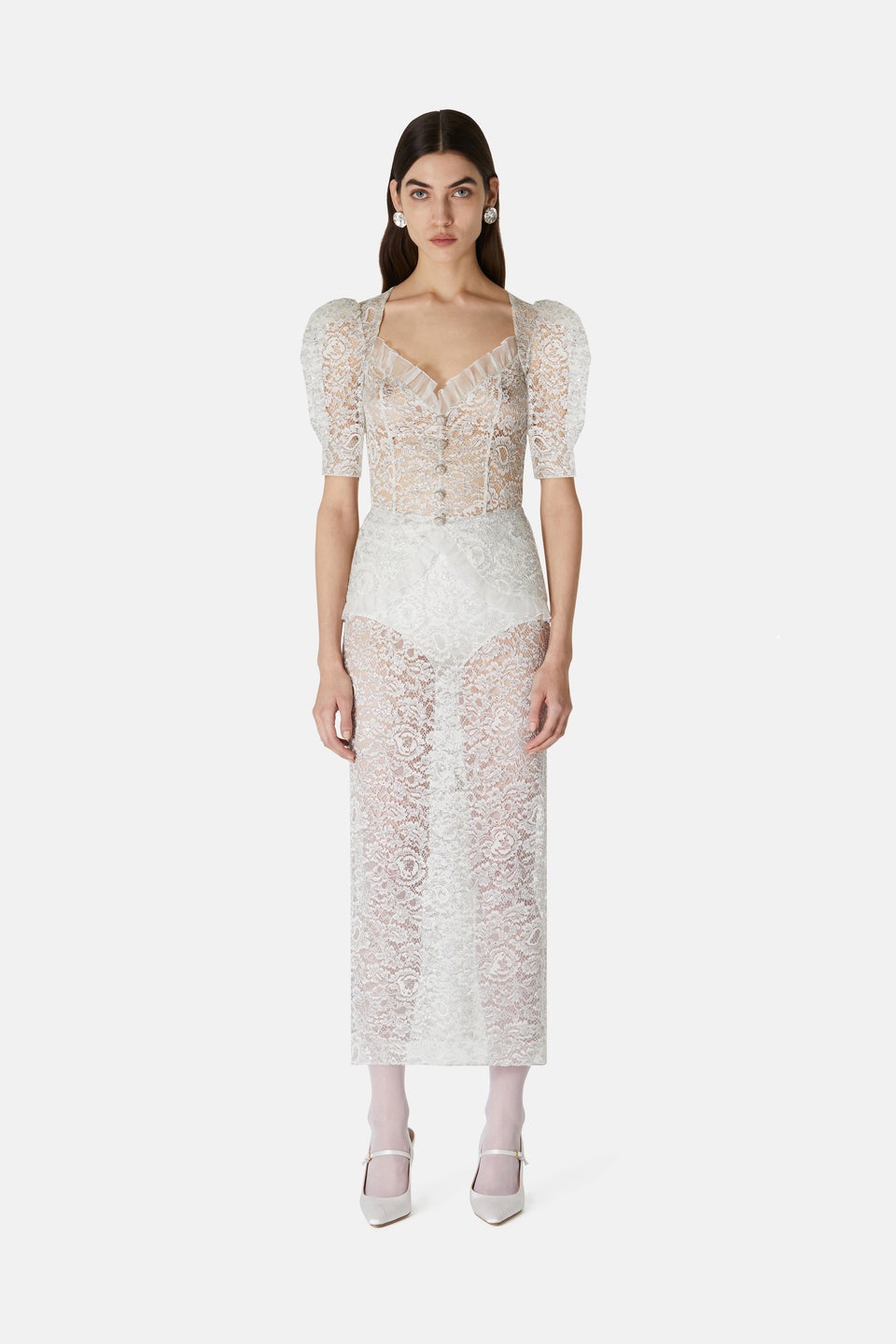 LUREX LACE EVENING DRESS WITH RUFFLE DETAILS - 4