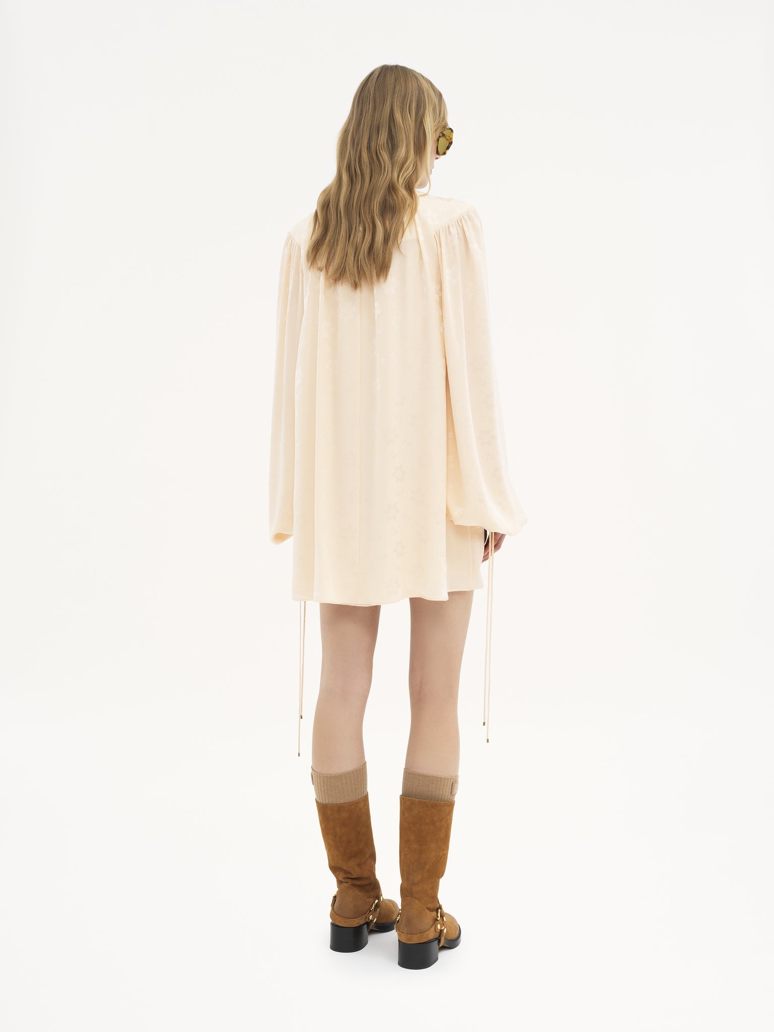 GATHERED MINI DRESS IN SILK JACQUARD - 5