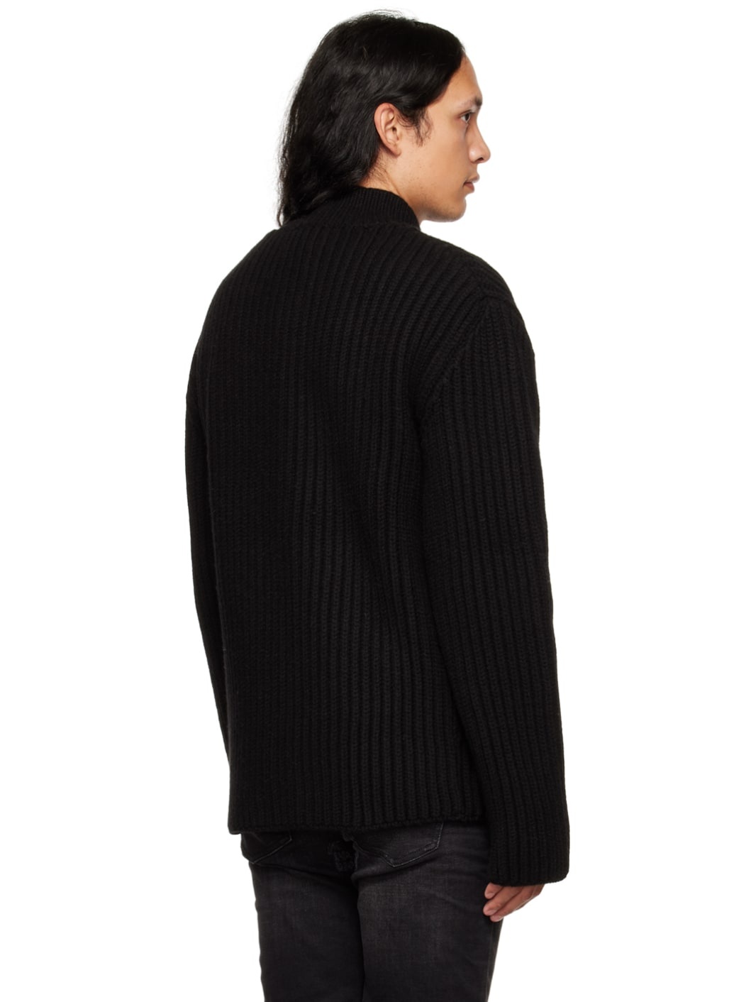 Black Stand Collar Cardigan - 3