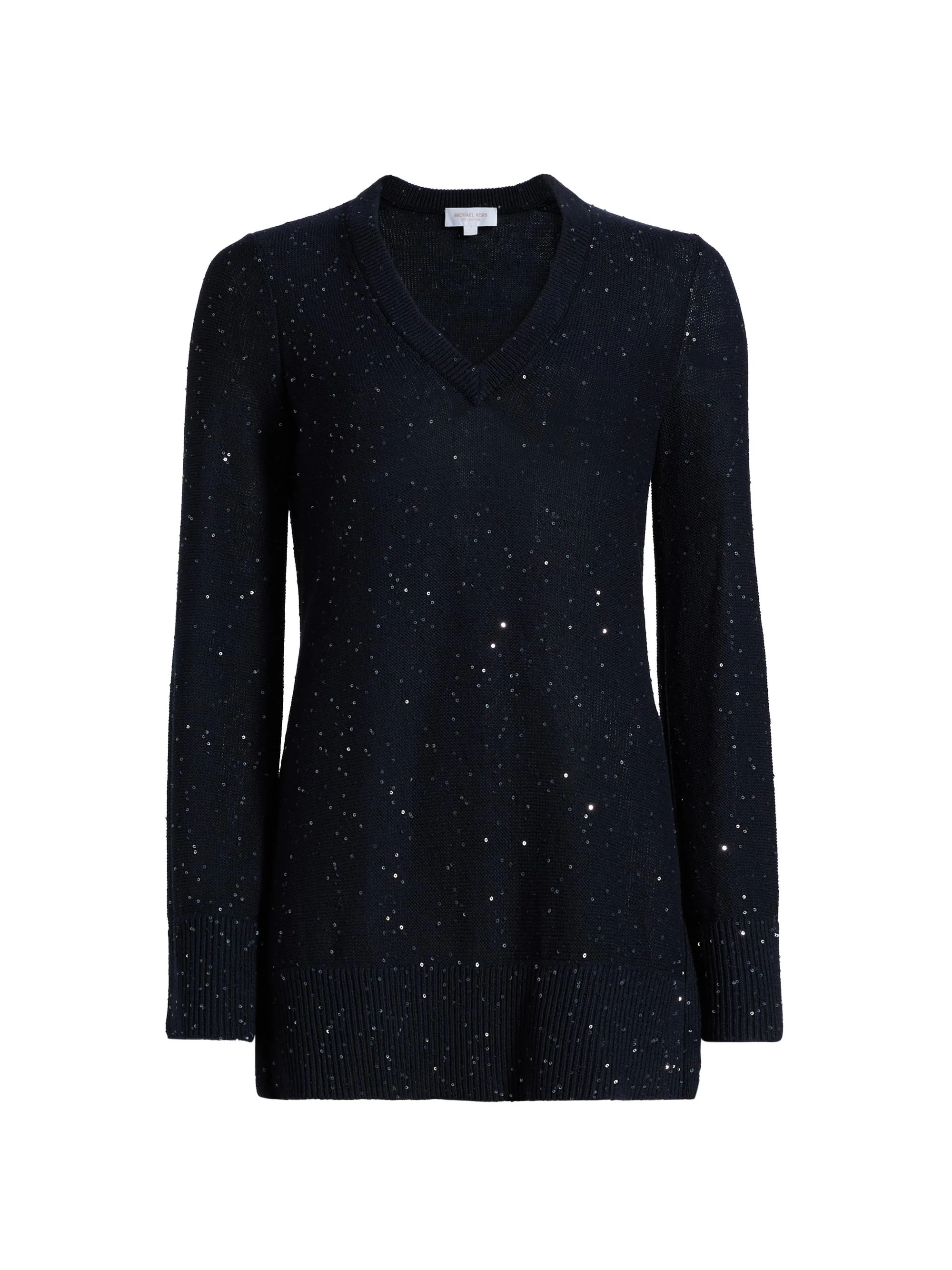 Women's Sequin V-Neck Sweater - Midnight - 1