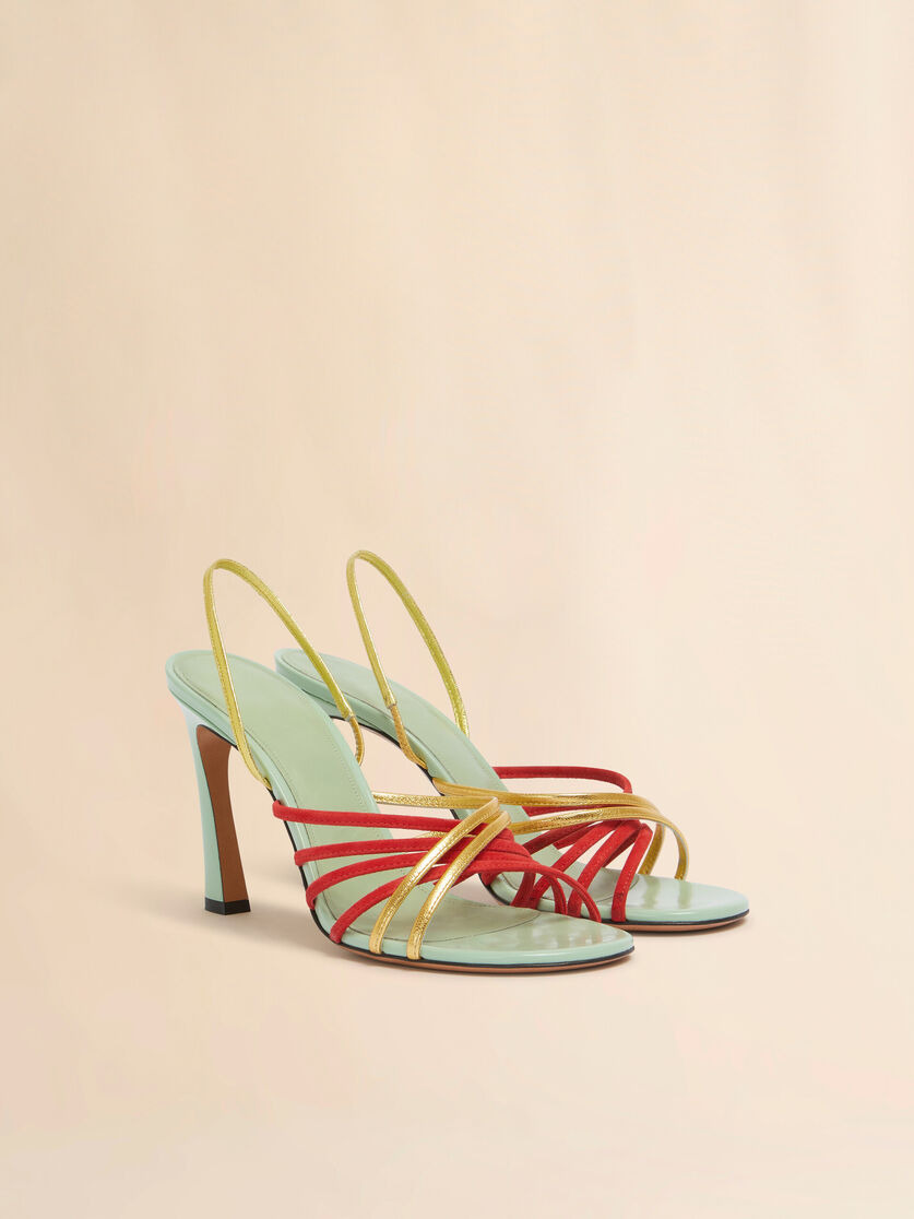 GREEN RED AND GOLD SUEDE AND METALLIC LEATHER NEW WAVE SANDAL - 2