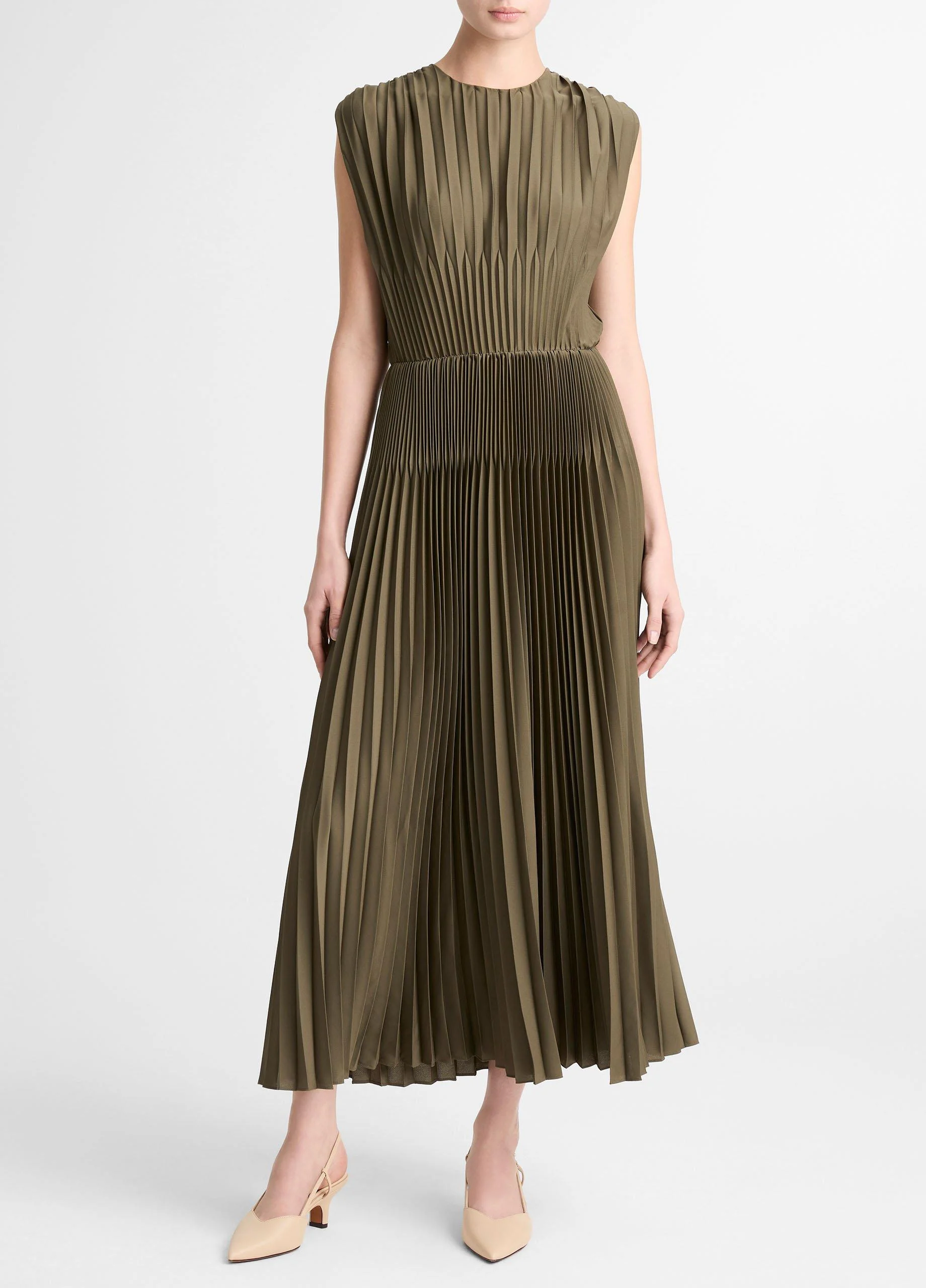 Chevron-Pleated Satin Dress - 1