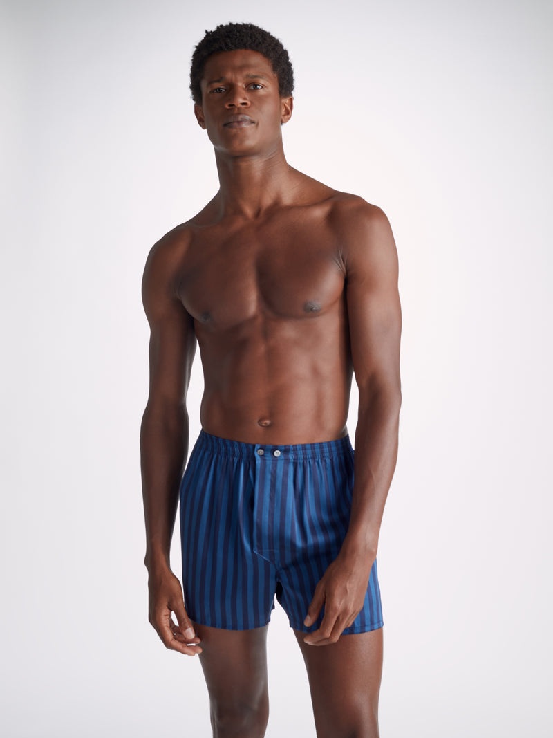 Men's Classic Fit Boxers Brindisi 92 Silk Satin Navy - 2