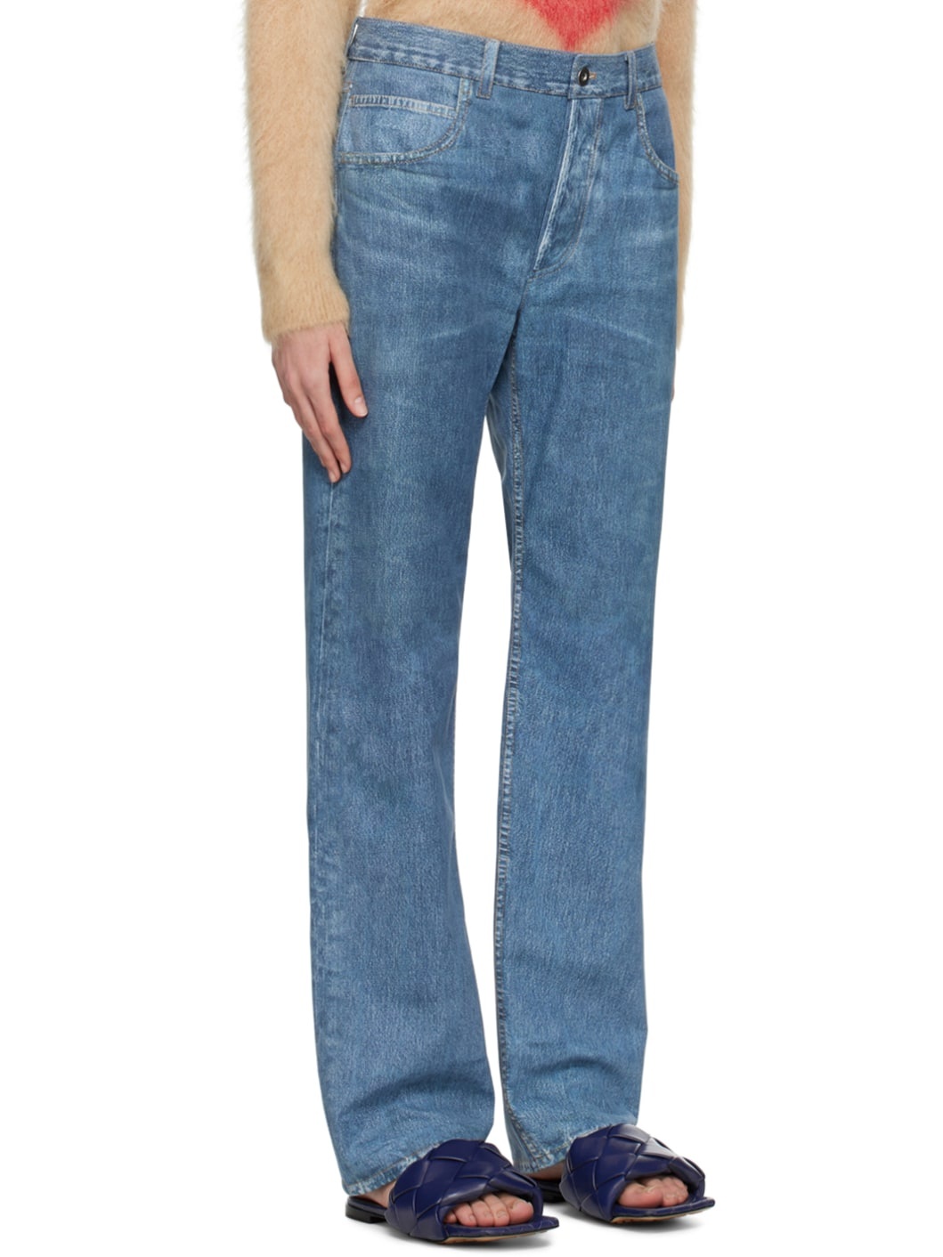 Blue Printed Leather Pants - 2