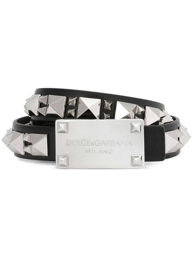 studded logo-plaque leather belt - 1