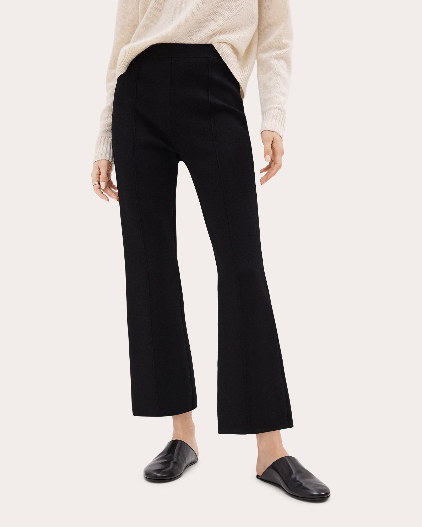 Compact Crepe Knit Cropped Flare Pants - 2