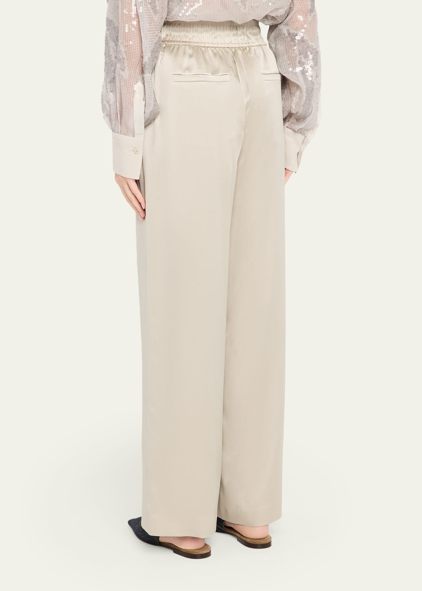 Stretch Silk Satin Track Trousers - 3