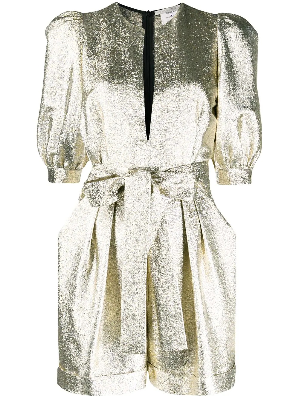 metallic glitter half-sleeves playsuit - 1