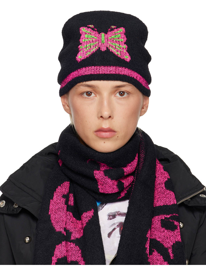 Black & Pink Cyber Butterfly Beanie 1