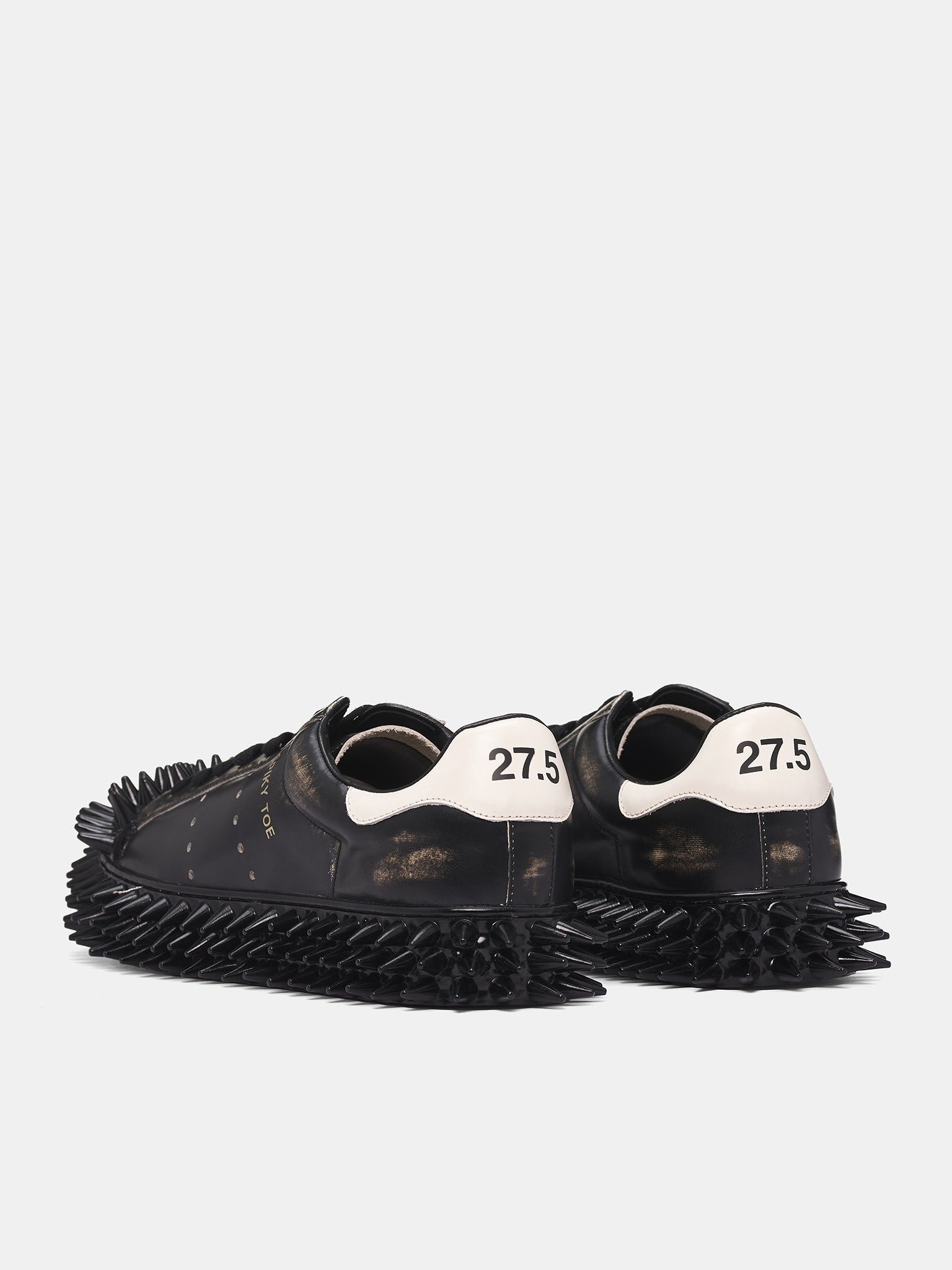 Black Leather Spiky Sneakers - 5