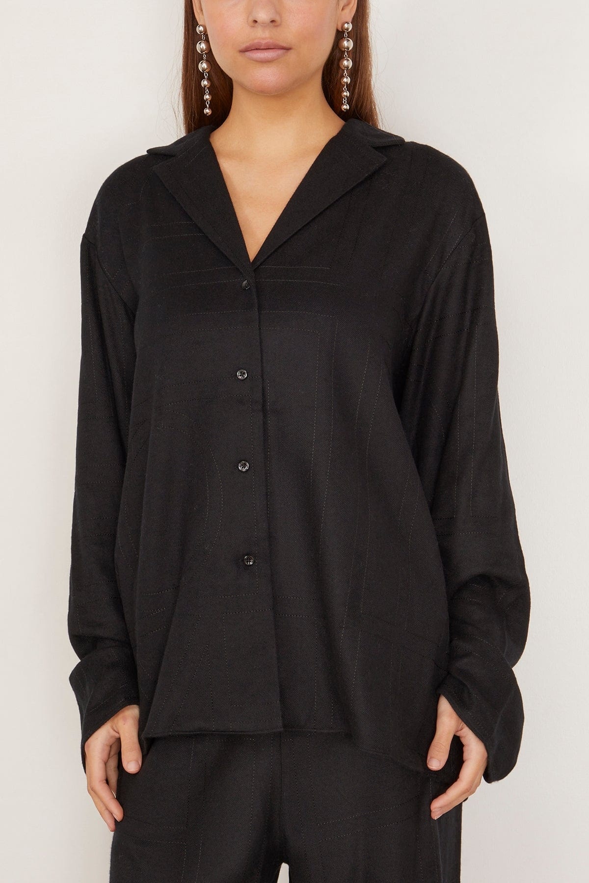 Monogram Flannel Pajama Top in Black - 3