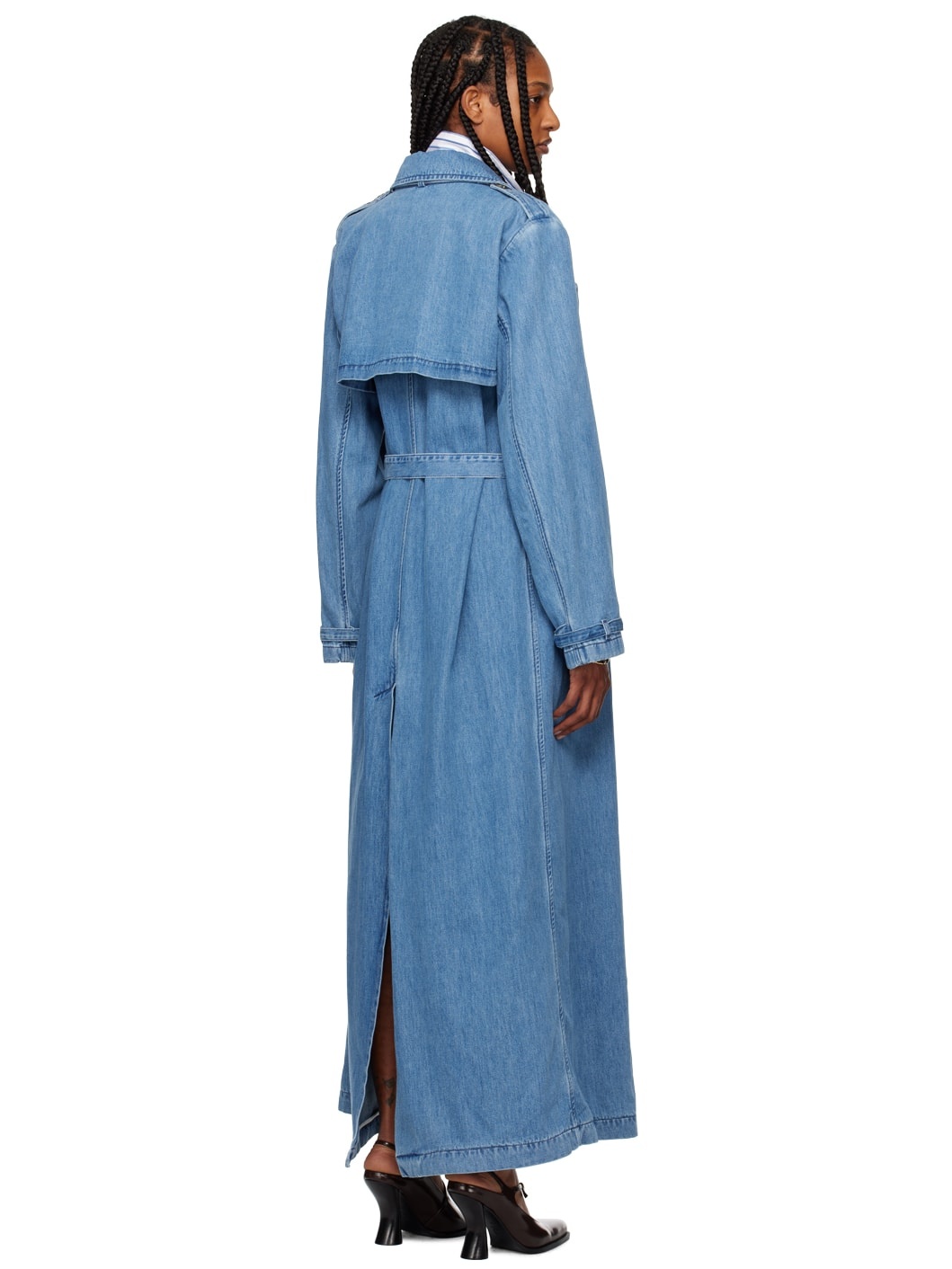 Blue Belted Denim Coat - 3