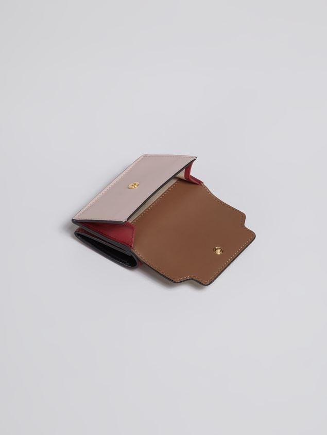 TRI-FOLD WALLET IN BROWN PINK AND BURGUNDY SAFFIANO LEATHER - 5