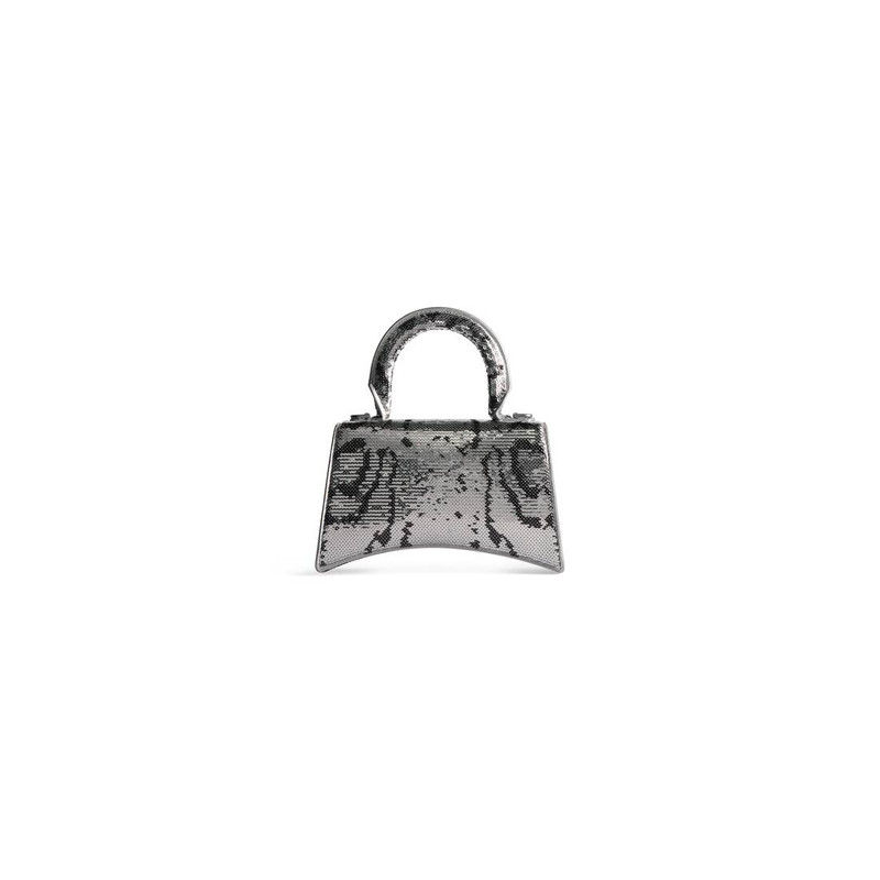 Women's Hourglass Xs Handbag With Chain Embroidery in Silver 7