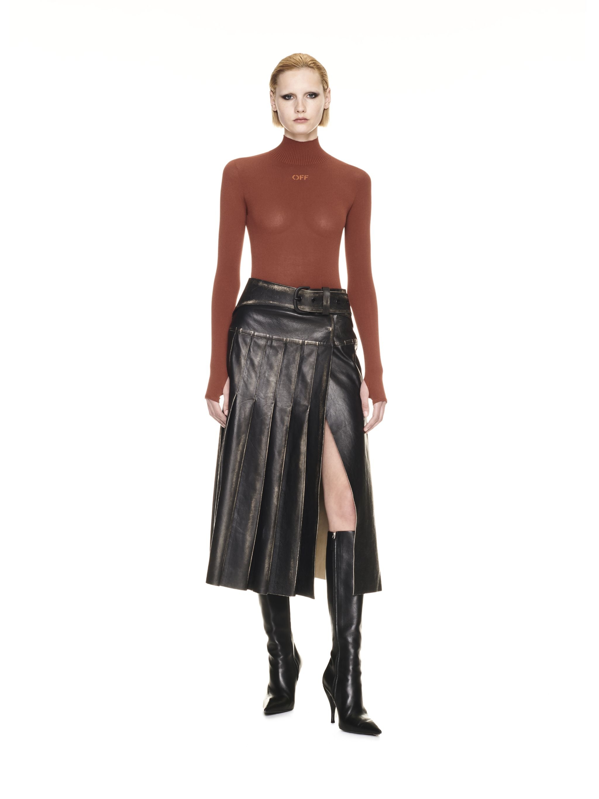 Vintage Belt Pleated Midi Ski Black Blac - 2
