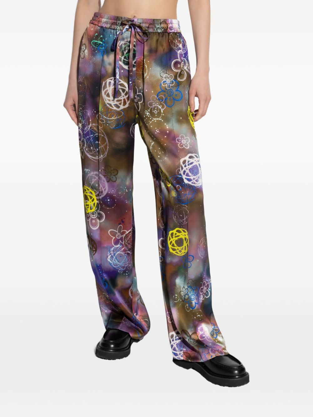floral-print drawstring straight trousers - 3