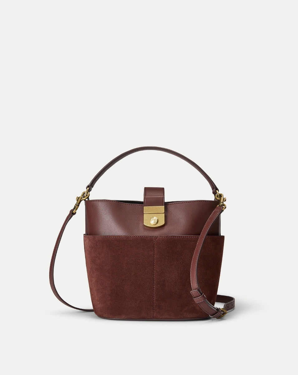 SMALL SUEDE CREST LOCK BUCKET BAG - 1