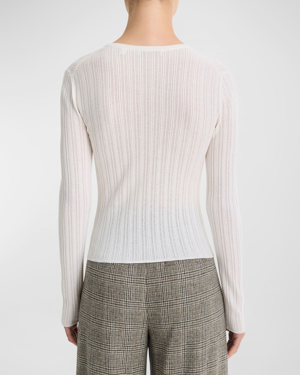 Pointelle Stitch Wool-Blend V-Neck Top - 4