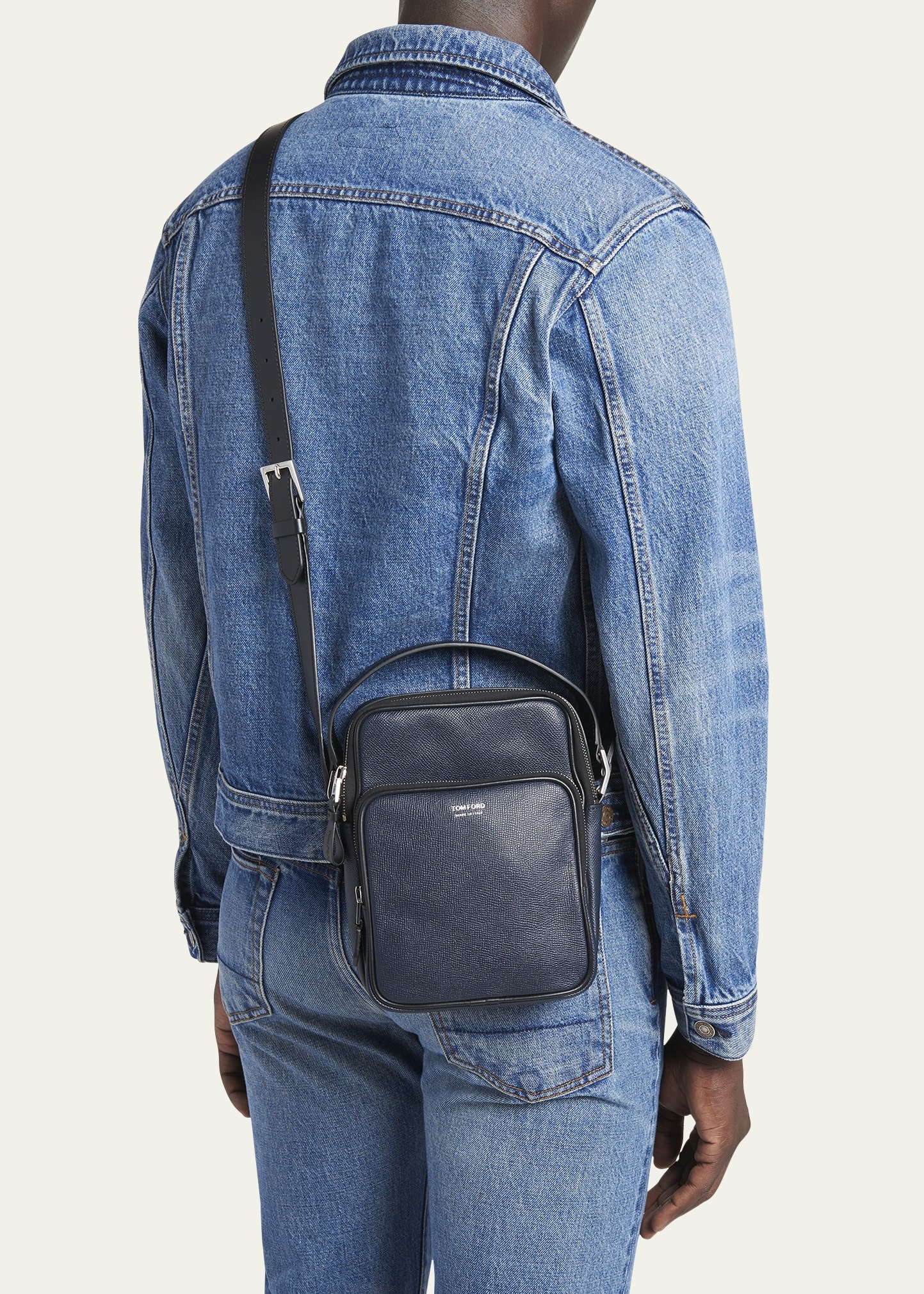 Men's Small Grain Leather Zip Crossbody Bag - 2