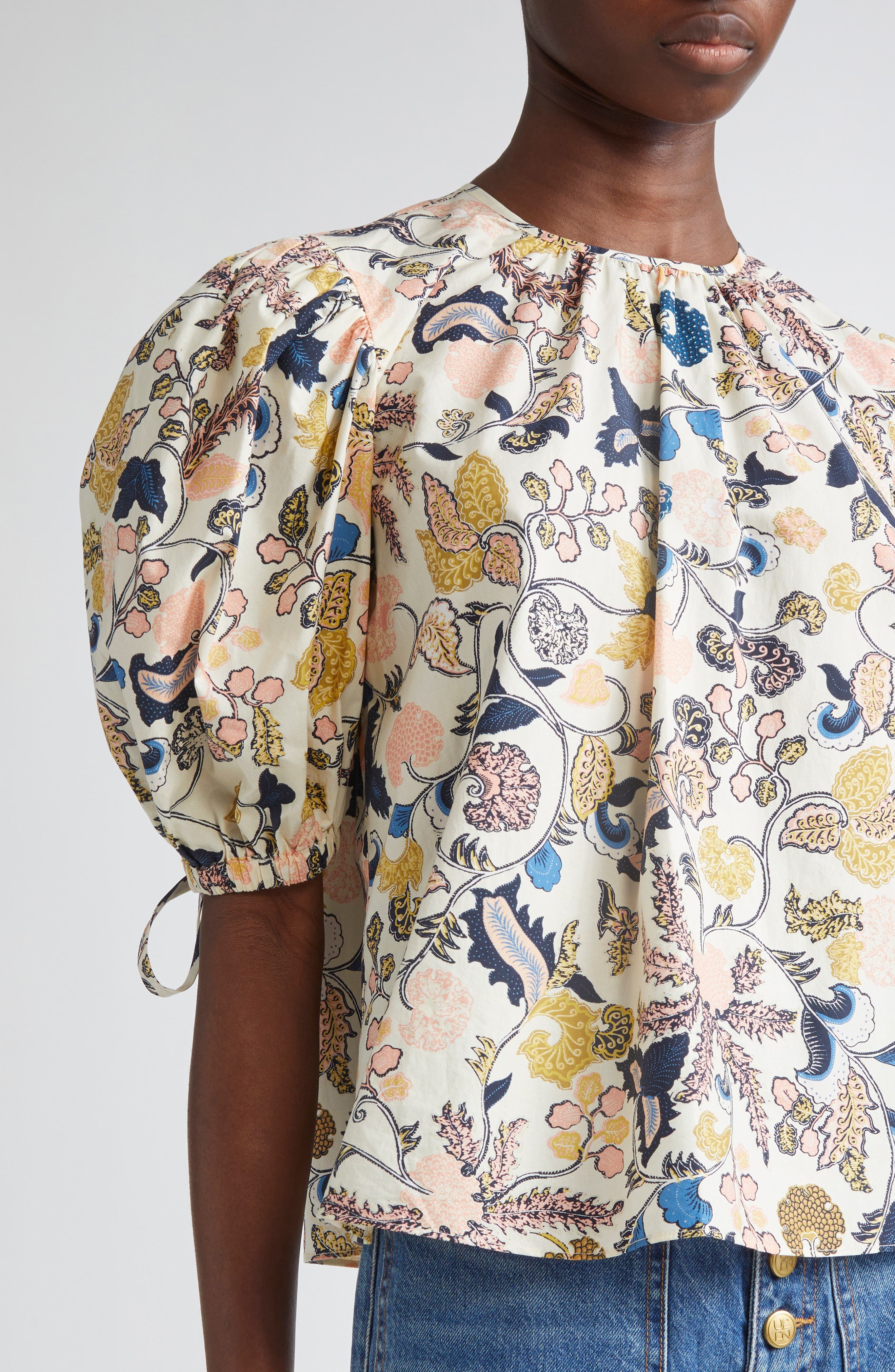 Ulla Johnson Coralie Embroidered Puff Sleeve Top in Magnolia at Nordstrom - 4