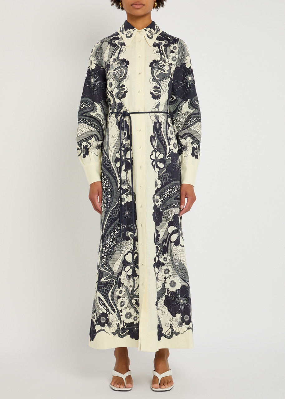 Alemais Mickey Printed Linen Midi Shirt Dress - 2