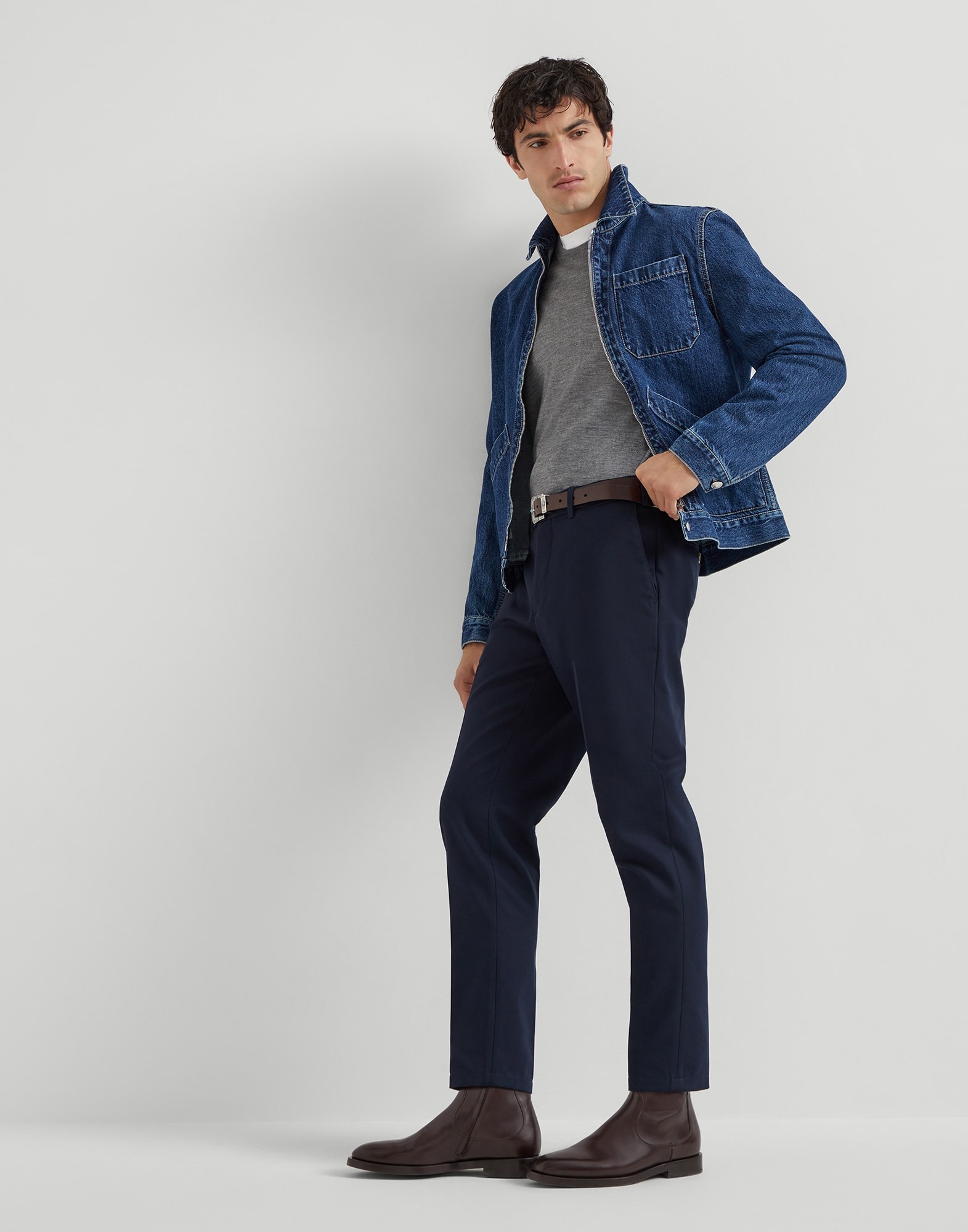 Cotton and virgin wool gabardine Italian fit trousers - 4