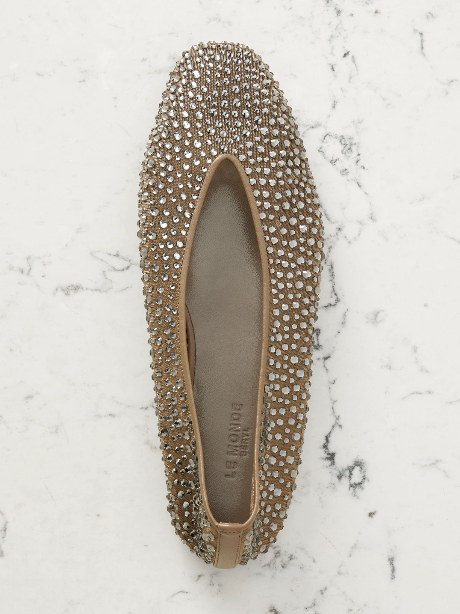 Luna leather-trimmed crystal-embellished mesh flats Neutral - 5
