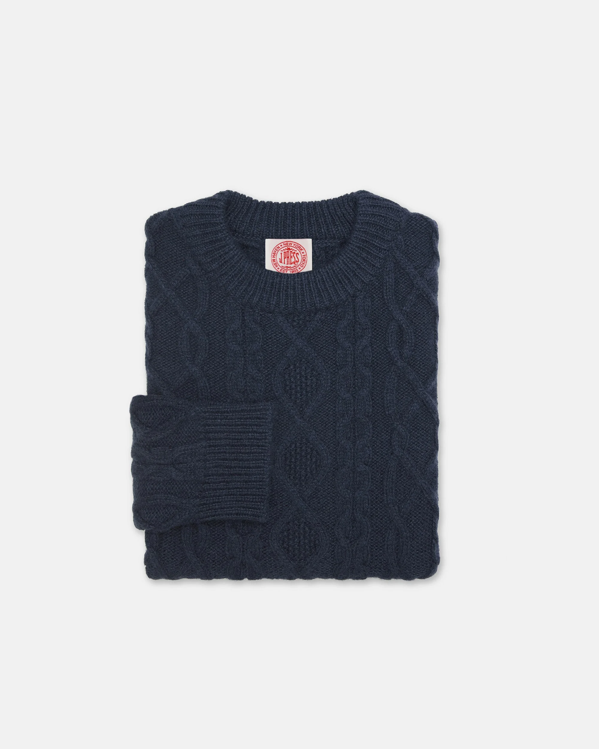 MADE-IN-NORWAY NAVY ARAN KNIT SWEATER - 1