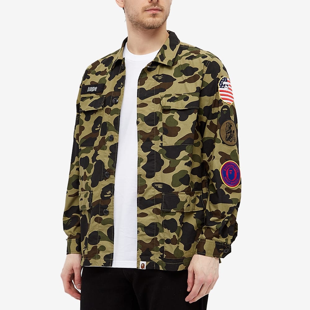 A Bathing Ape Camo Print Applique Military Shirt - 5