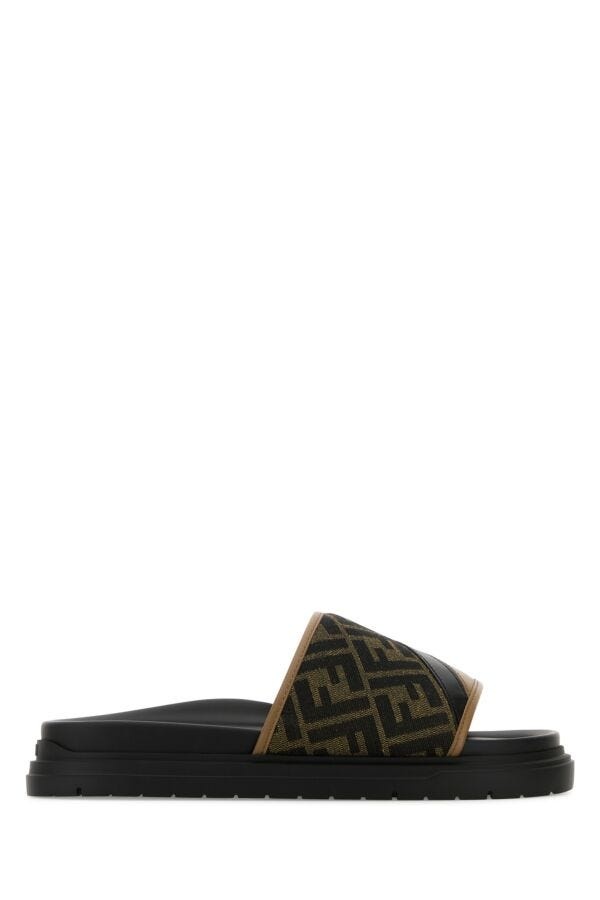 Fendi Man Embroidered Canvas And Leather Fendi Diagonal Slippers - 1