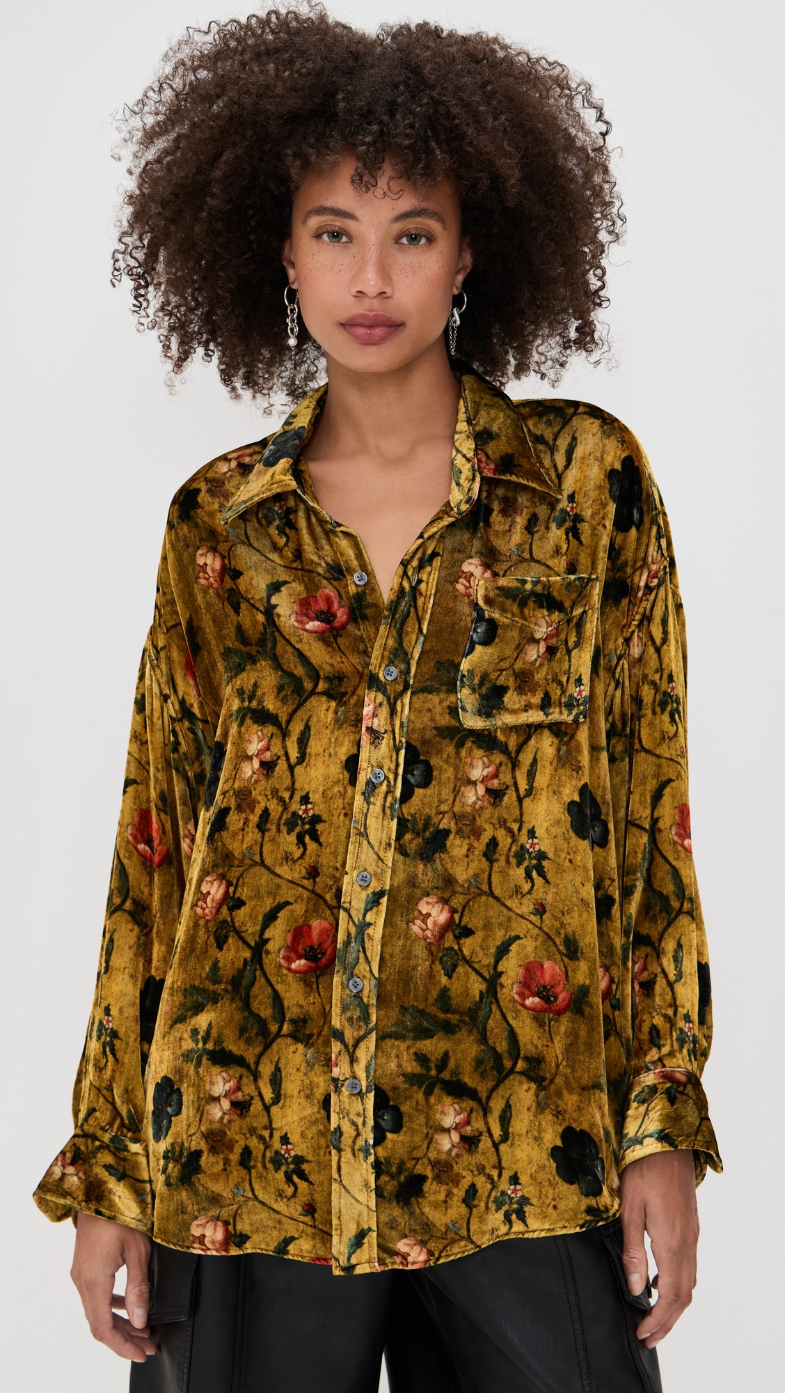 Drop Neck Velvet Shirt - 6