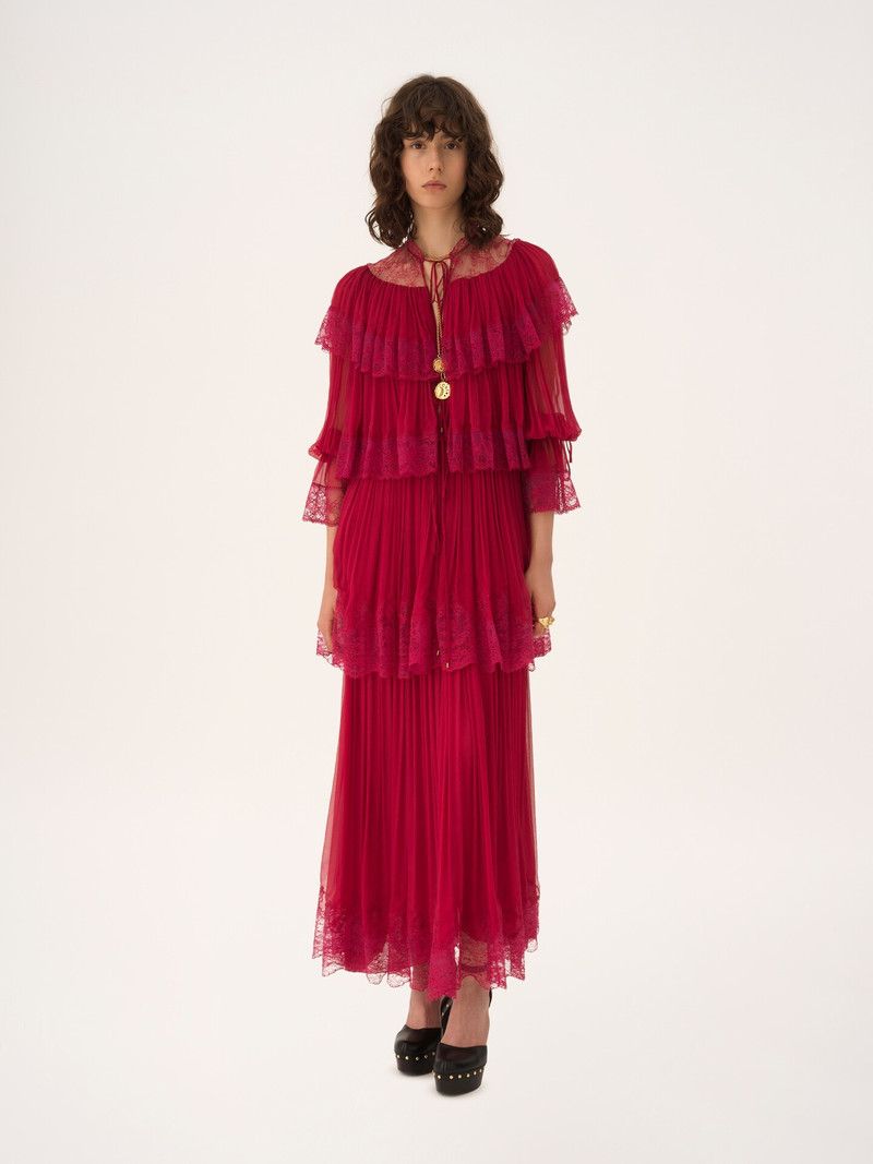 Chloé LONG RUFFLED DRESS IN SILK MOUSSELINE & LACE outlook