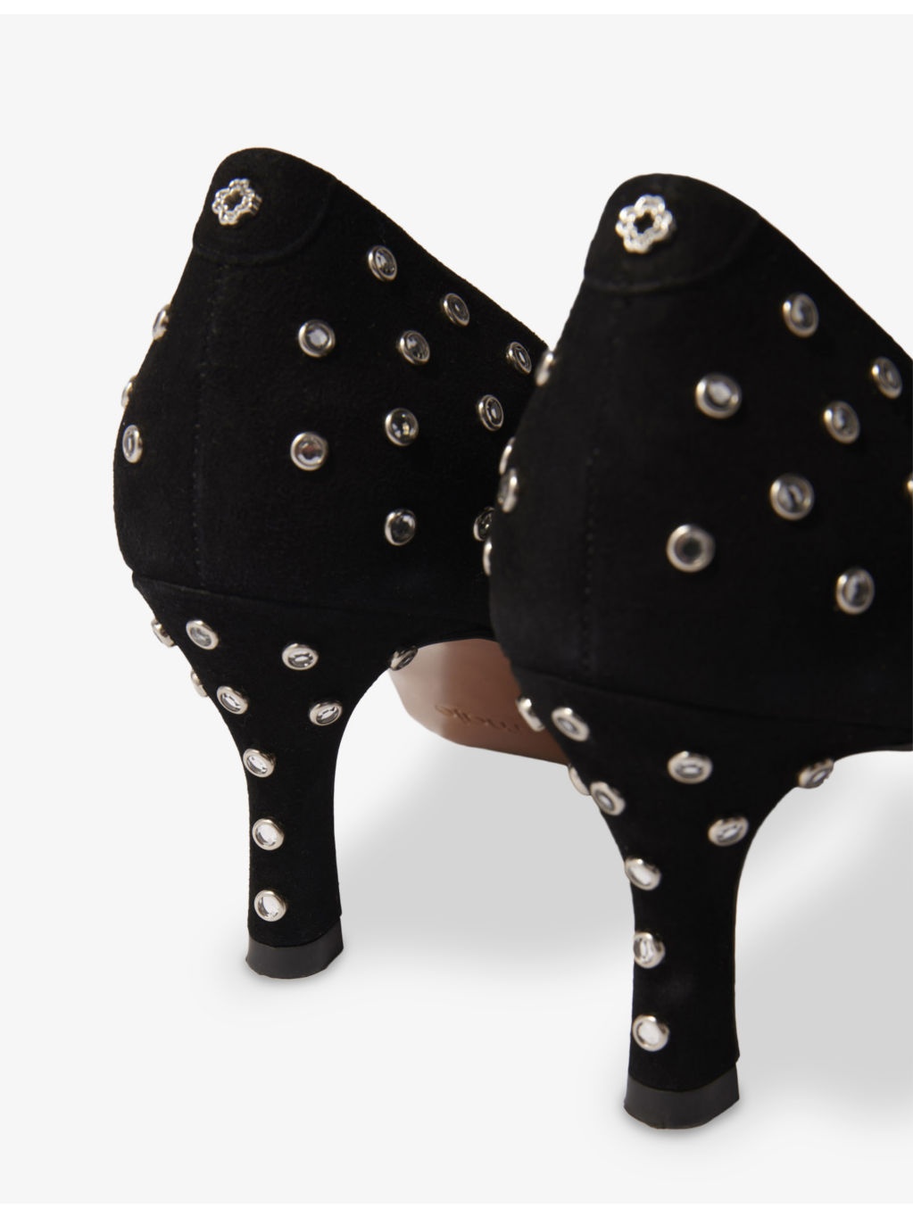 Rhinestone-Embellished Heeled Leather Pumps - 4