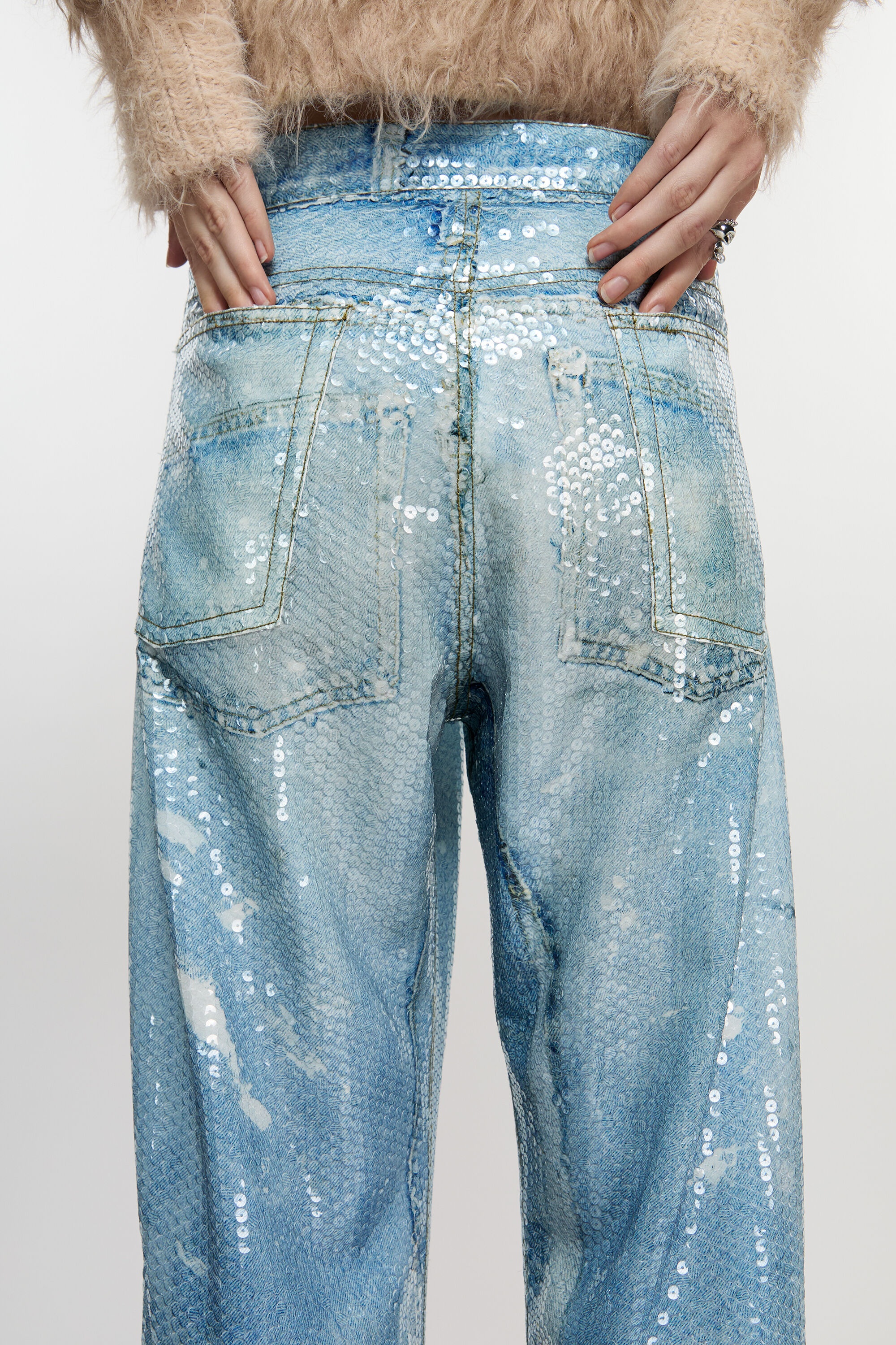 Printed sequins trousers - Mid blue - 5