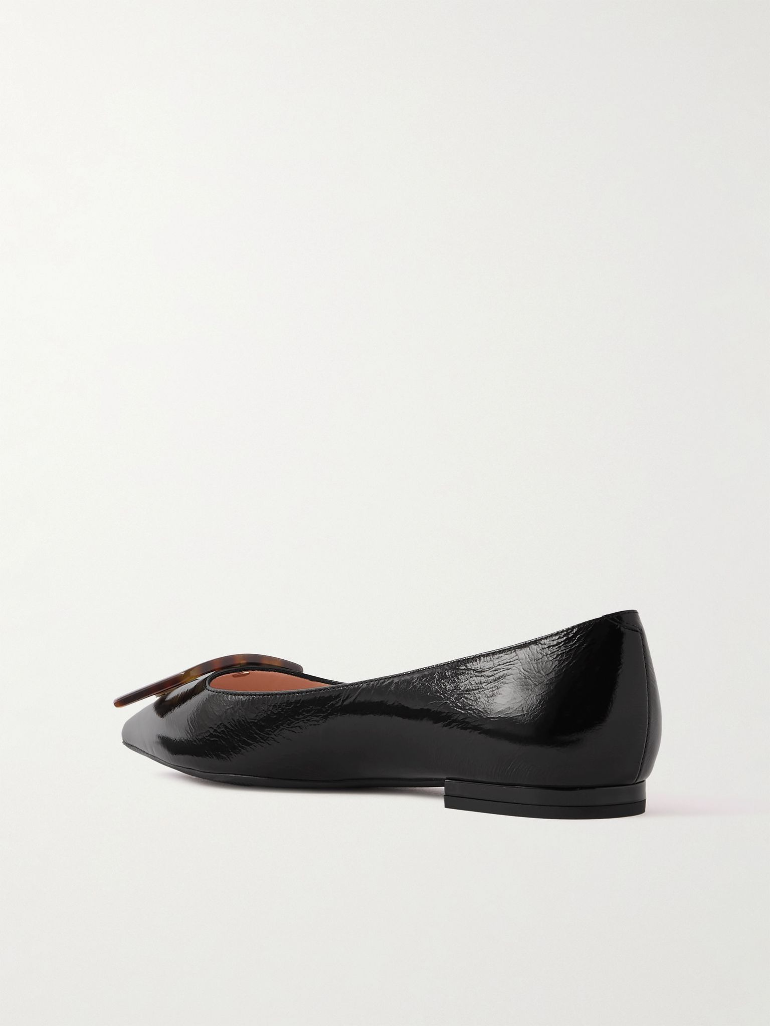 Gommettine buckled glossed crinkled-leather ballet flats Black - 3