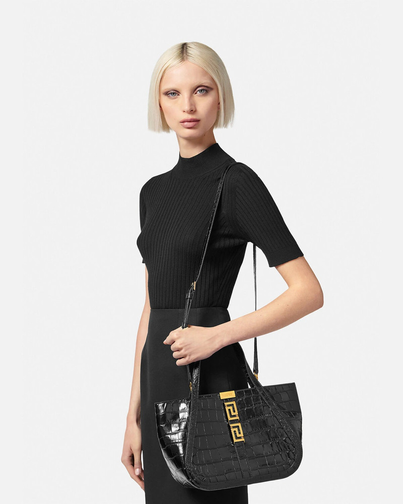 Croc-Effect Greca Goddess Tote Bag 7