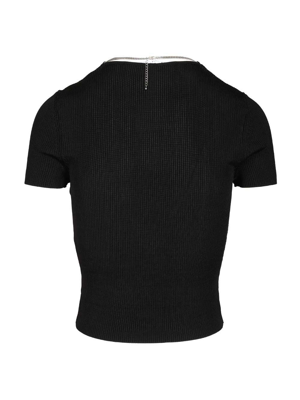 Ss V-Neck Pullover With Nameplate Chain Dresses Black - 2