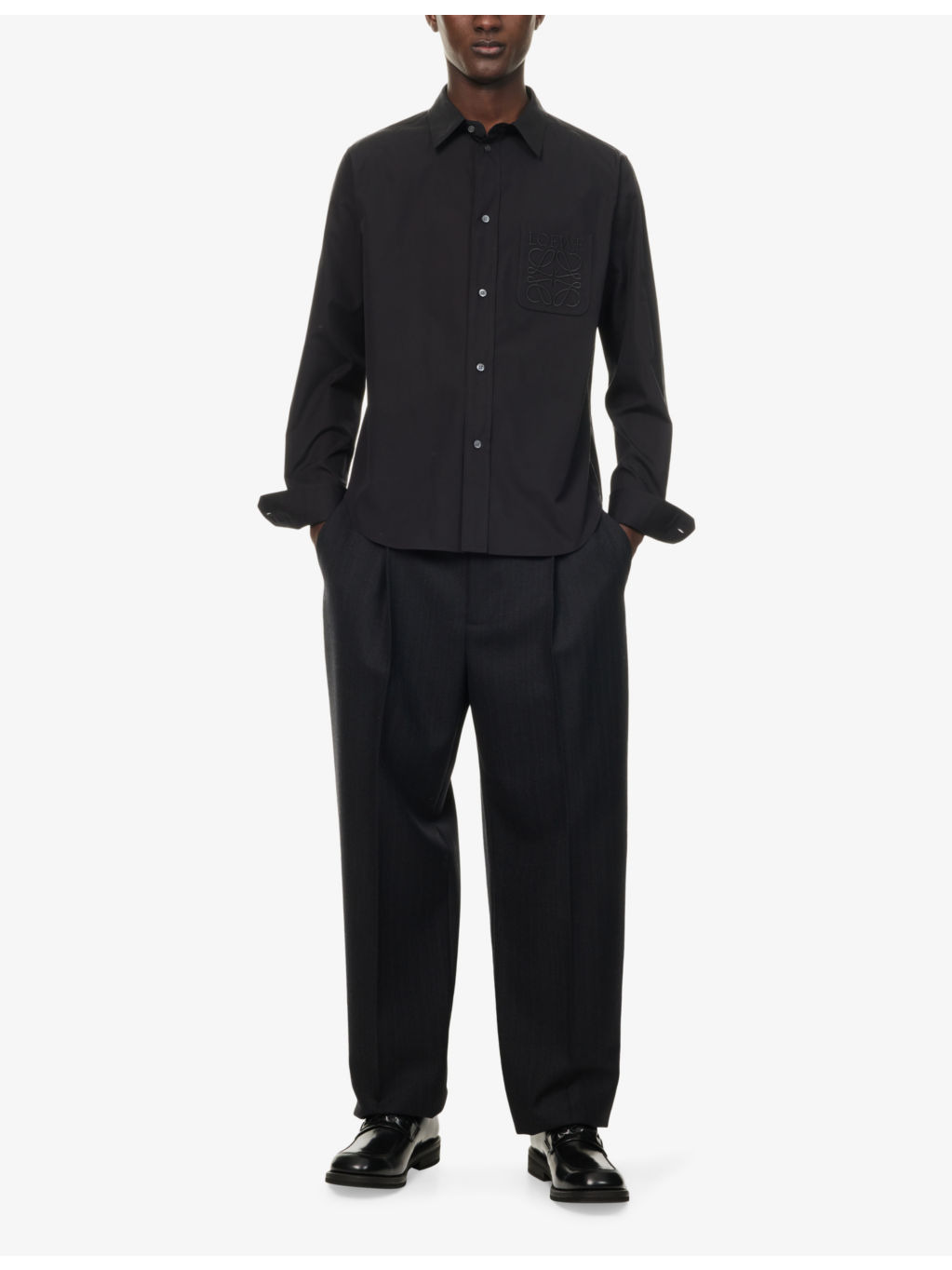 Brand-Embroidery Patch-Pocket Long-Sleeve Cotton Shirt - 2